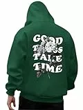 Tomwell Kapuzenpullover Herren Winter Oversized y2k Hoodie mit Backprint Classic Hoody Pullover Casual Streetwear A Grün XL