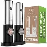 Oliver's Kitchen ® Elektrische Salz- und Pfeffermühle - Keine Batterien nötig, wiederaufladbar USB-C - Einfache 1-Touch-Bedienung - Einstellbare Körnung mit Licht - Leicht zu befüllen, große Kapazität
