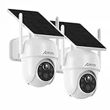 ANRAN 2PCS 5MP FHD Überwachungskamera Aussen Akku WLAN, 3K Kabllose Überwachungskamera mit Solarpanel und Scheinwerfer, Farbige Nachtsicht, PTZ-Schwenkung, Alexa-kompatibel, Gebührenfreie Nutzung