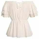 Damen Renaissance Trachtenbluse Vintage Schulterfrei Peasant Top Aprikose M