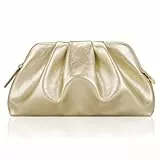 Milisente Damen Clutch Cloud Pleated Abendtasche Elegante Tasche Klein Handtasche PU Leder Schultertasche für Hochzeit mit Reißverschluss (Gold)