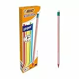 BIC Evolution Stripes, 12 Bleistifte mit Radierer, HB Bleistifte mittelhart, Bruchsichere Mine & ohne Holz
