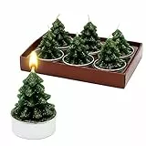 Dekohelden24 6er Set Teelicht Tannenbaum in grün, Maße je Teelicht L/B/H: 4 x 4 x 5,5 cm.