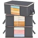 Lifewit 3 Stück 35L Aufbewahrungstasche, Unterbett Aufbewahrungsbox Kleideraufbewahrung, Faltbare Umzugskartons mit Klarem Fenster für Bettdecken Kleidung Decke T-Shirts Kleiderschrank, Grau