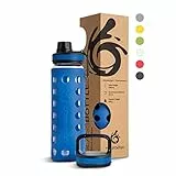 hydro2go Glasflasche – BPA-frei, auslaufsicher & spülmaschinenfest – mit 2 Deckeln – ideal für Kinder & Sport – 550ml (Navy Blue 2.0)