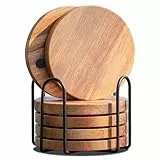 WLWNWFT Untersetzer Gläser Holz 6er Set, Glasuntersetzer aus Akazienholz mit Halter, Holz untersetzer Rund, Tassenuntersetzer Bierdeckel Set