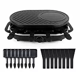 8 Personen Set Raclette Grill oval - Mit Grillplatte & Crepes Funktion - Tischgrill inkl. Pfännchen & Schaber
