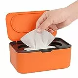 Tücherspender, Wischtuchhalter für Baby & Erwachsene, Seposeve Nachfüllbarer Wischbehälter, Hält Tücher frisch, Einhandbedienung. Rutschfest, leicht zu öffnen/zu schließen, Orange
