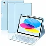 CC Store Hülle mit Tastatur für iPad A16 11 Generation 2025/10 Generation 2022 (11/10.9 Zoll), Magnetische abnehmbare deutsche Tastatur mit Stifthalter für iPad 11/10 Gen, QWERTZ Layout (Hellblau)