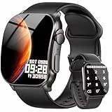 Smartwatch Damen Herren, 2.01' HD AMOLED Curved Smartwatch mit Bluetooth-Anrufe, Fitnessuhr mit Pulsmesser Schlafmonitor Schrittzähler, IP68 Wasserdicht, Lange Akkuleistung, Smart Uhr für iOS Android