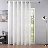 Topfinel Gardinen Wohnzimmer Vorhang Transparent Weiße Vorhänge Kinderzimmer Leinenoptik Gardinen 240 cm Hoch Übergardinen mit Ösen Streifen Gardinenschal 1er Set für Outdoor Balkon