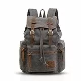 FANDARE Vintage Rucksäcke Schulrucksack Leinwand Daypacks Ranzen Mädchen Schulranzen für 14 Zoll Laptop Taschen Herren Damen Schultasche für Arbeit Wandern Reisen Camping Rucksack Grau