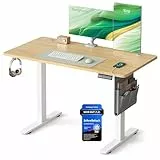 SONGMICS Höhenverstellbarer Schreibtisch elektrisch, 120 x 60 cm, Memory-Funktion mit 4 Höhen, USB-C-Anschluss, goldeichenfarben LSD132YA01