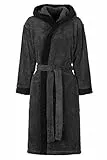 Di Ficchiano Unisex Herren Damen Bademantel mit Kapuze I Morgenmantel flauschig I Nachtwäsche aus edler Mikrofaser I Kimono Farbe: Grey/Black, Gr. S