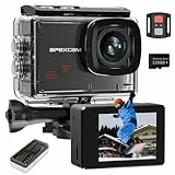 Apexcam M80 4K 60FPS 48MP Action Cam mit 128GB WiFi Karte 40M Ultra HD Unterwasserkamera Wasserdicht Sport Kamera 8X Zoom Voraufnahme Wide Angle mit 2x1350 Akku Kit Zubehör