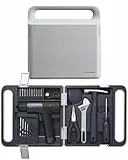 HOTO Werkzeugkoffer gefüllt 26-tlg Werkzeug Set, mit 12V Bohrmaschine, Schraubenzieher, Schraubenschlüssel, Hammer, Zange, Maßband, geeignet für Werkstätten und Haushalte, Grau/Dunkelblau