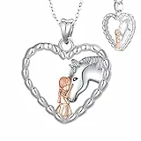 Yuluzeln Pferd Kette Geschenk für Mädchen, Pferd Schmuck Geschenke mit Herz Anhänger silber für Frauen Tochter (Rosenmädchen)