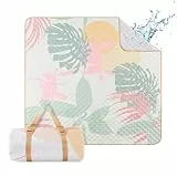 ACUSHLA Strand & Picknickdecke 200x200 cm, Stranddecke wasserdicht & waschbar, mit Tragegurt - perfekt für Strand, Camping & Picknick Campingdecke (Tropische Blätter)