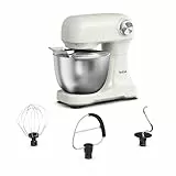 Tefal Bake Easy, Küchenmaschine, kompakt, einfache Bedienung, 12 Geschwindigkeiten, Pulsfunktion, 3,5-Liter-Schüssel, inkl. Schneebesen, Rührbesen, Knethaken, 500 Watt, Weiß, QB140AF0