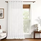 MRTREES Stores Gardine Weiß Wohnzimmer Gardinen modern Schlaufenschal 1er Set 225×300cm (H×B) Vorhänge mit Ösen in Leinenoptik halbtransparent Schals Vorhang kurz