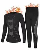 Roadbox Thermounterwäsche Set Damen - Warm Funktionsunterwäsche Damen Motorrad,Unterteil und Oberteil lang Funktionsunterwäsche Skiunterwäsche für Winter(schwarz grau,2XL)