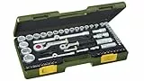 PROXXON Steckschlüsselsatz, Komplettsatz mit 1/4'' und 1/2''-Umschaltratsche sowie Schraubendrehergriff, 65-teiliges Werkzeug-Set für zöllige Schrauben mit Kunststoffkoffer, 23294, 45 x 23 x 7.5 cm