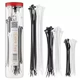 Cable Matters Kabelbinder Set 200 Stk. Nylon Kabelbinder, 15cm / 20cm / 30cm Zip Ties, Selbsteinrastende Kabelbinder Schwarz und Kabelbinder Weiß