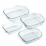 Pyrex - Set mit 4 Auflaufformen – rechteckig – breite Griffe – Familiengröße – Borosilikatglas – extreme Beständigkeit