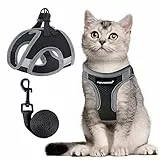 FAYOGOO Katzengeschirr mit Leine Ausbruchsicher einfach anzulegen Set Verstellbar Brustgeschirr für Katzen und Kitten Soft Harness mit Klettverschluss Katzenleine Schleppleine