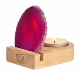 moses. Omm for You Achat-Windlicht – Teelichthalter aus Holz mit Achat-Scheibe, inkl. Teelicht, Naturprodukt für stimmungsvolles Farb- und Lichtspiel, Edelstein-Lampe