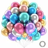 Luftballons Bunt Metallic, 50 Stück Bunte Luftballons Metallic, Regenbogen Luftballon mit Blau Grün Rosa Gold Ballons, Helium Ballon für Geburtstagsdeko Hochzeit Baby Shower Birthday Partydeko 12 Zoll