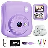 Hangrui Kinderkamera Sofortbildkamera, 14MP Sofortbildkamera Kinder mit 32G Karte & Druckpapier, 1080P Kamera Kinder Sofortdruck mit Farbige Stifte, Geschenk für 3-12 Jungen und Mädchen