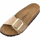 Palado Pantoletten Damen Malta EGS Velours Premium Leather - elegante Sandalen Made in Spain - Hausschuhe mit Kork-Fußbett - bequeme Sommerschuhe Braun UK9 - EU42
