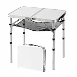 Relaxdays Campingtisch, klappbar, höhenverstellbar, HxBxT:60x60x40 cm, Aluminium, MDF, wetterfest, Gartentisch, weiß