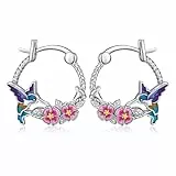 ZIPPICE Kolibri Creolen 925 Sterling Silber Ohrringe Hypoallergen Kleine Tier Schmuck Geschenk für Damen