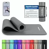 MSPORTS Gymnastikmatte Premium inkl. Tragegurt + Übungsposter + Workout App I Hautfreundliche Fitnessmatte 190 x 60 x 1,5 cm - Anthrazit - Phthalatfreie Yogamatte