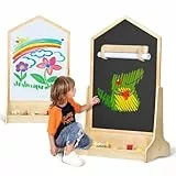 House Design Doppelseitiges magnetisches Zeichenbrett mit abnehmbarer Rolle und zweilagigem Rahmenhalter für Kinder, extra große Kunststaffelei für Kleinkinder, Jungen und Mädchen, Geschenk