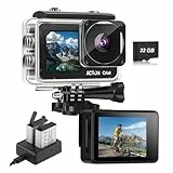 Nvgfelis Action cam mit 32G Karte Dual actionkameras,Unterwasserkamera mit 2×1050 mAh wiederaufladbare Akkus und Zubehör-Set(N300+32GB Karte)