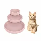 Lollanda -Futternapf für Katzen-3er Set,Silikon Futterschale,Trinkschale oval,Silikonnapf breit für Trockenfutter und Nassfutter （Rosa）