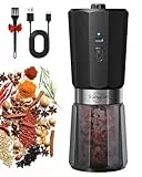 Sangcon 2-Gang Salz und Pfeffermühle Elektrisch Schwerkraft, 800 mAh Große Kapazität, Wiederaufladbare Pfeffermühle, 5-fach Einstellbarer Mahlgrad, Einhandbedienung, Automatisches Schleifen (1 Stück)