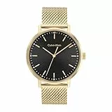 Calvin Klein Analog Quarzuhr für Herren Kollektion MODERN MESH mit Goldfarben Edelstahl-Mesh-Gliederarmband - 25200049