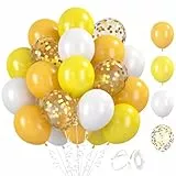 BlooMoo 60 Stück Luftballons Gelb, 12 Zoll Latex Luftballons Gelb Weiß, Konfetti Ballons, Party Ballons Set, für Geburtstag Hochzeit Party Dekoration
