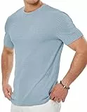 Elegancity T-Shirt Herren Kurzarm Rundhals Sommer Muscle T-Shirts für Herren Basic Einfarbig Textured Leicht Sportshirt,Blau XL