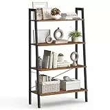 VASAGLE Regal, Bücherregal mit 4 Ebenen, Leiterregal, Standregal, für Wohnzimmer, Schlafzimmer, Küche, Homeoffice, Industrie-Design, Stahlrahmen, vintagebraun-schwarz LLS144B01
