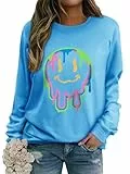WIEIYM Damen Sweatshirt Drucken Langarm Rundhals Herbst Winter Langarmshirt Frauen Druck Locker Casual Oberteil Sport Streetwear Sweatshirts Tops Bluse,Picton Blau,XXL
