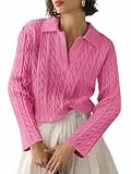 Imily Bela Damen Pullover Strickpullover Langarm Top Shirt Cable Knit Elegant Tops V-Ausschnitt Pulli Sweatshirt