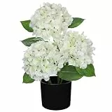 Hollyone Künstliche Hortensie im Topf, Weiße Hortensien Kunstblumen Deko Blume mit Topf Seidenblume für Haus Bad Büro Tisch Dekoration