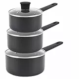 Russell Hobbs COMBO-8693 Topf-Set, antihaftbeschichtet, Induktion, mit Glasdeckel, hohe Leistung, leicht zu reinigen, wenig/kein Öl, Soft-Touch-Griff, 5 Jahre Garantie, 16/18/20 cm, Shield