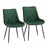 SONGMICS Esszimmerstuhl 2er Set, Küchenstuhl, Samt,Polsterstuhl, bis 120 kg belastbar, Stahlbeine, Gebogene Rückenlehne, für Esszimmer, Küche, grün-tintenschwarz LDC090C01