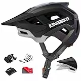 KINGBIKE Mountainbike-Helm für Erwachsene Herren Professioneller MTB-Helm Damen mit Action-Kamera-Halterung & 3-Stufen-Visier, NTA-8776 E-Bike-Zertifiziert (Schwarz grau, L)